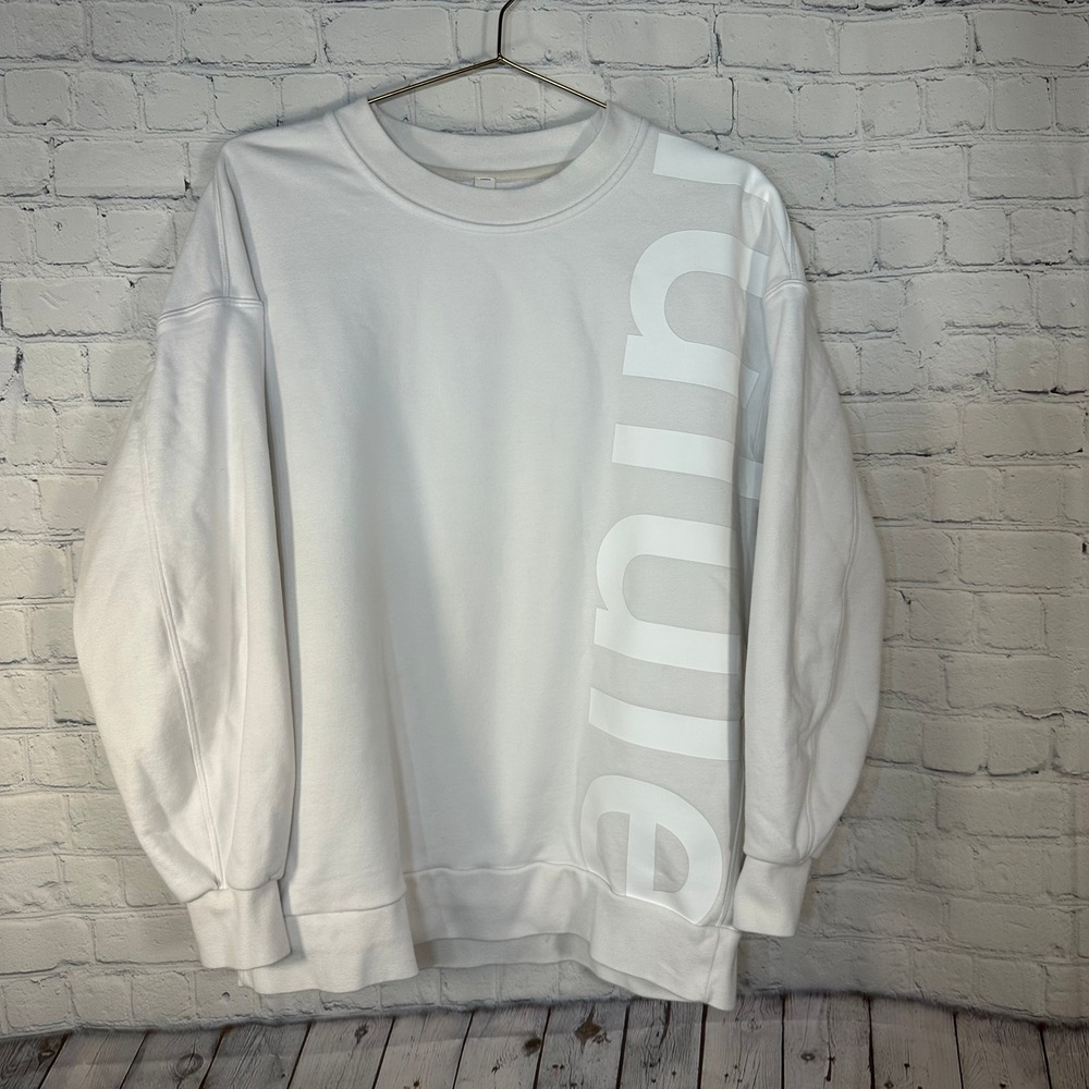 Lululemon Perfectly Oversized Crew White Graphic Logo Sweatshirt Size 6